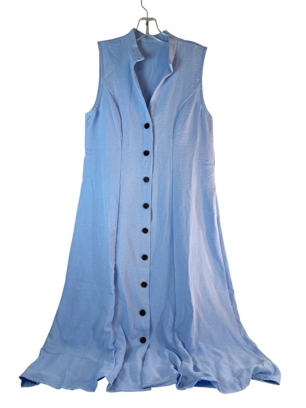 Whaleco Womens Dress Sheath Baby Blue Maxi Button Sleeveless Size M